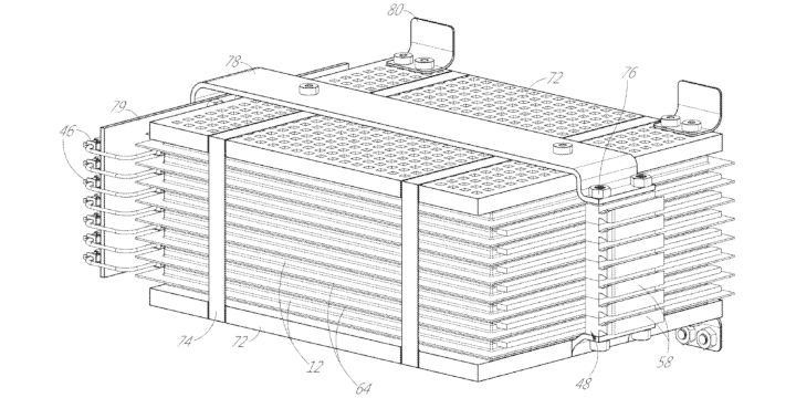 Patent image of thermoelectric cooling of a battery pack with graphite heat spreaders
